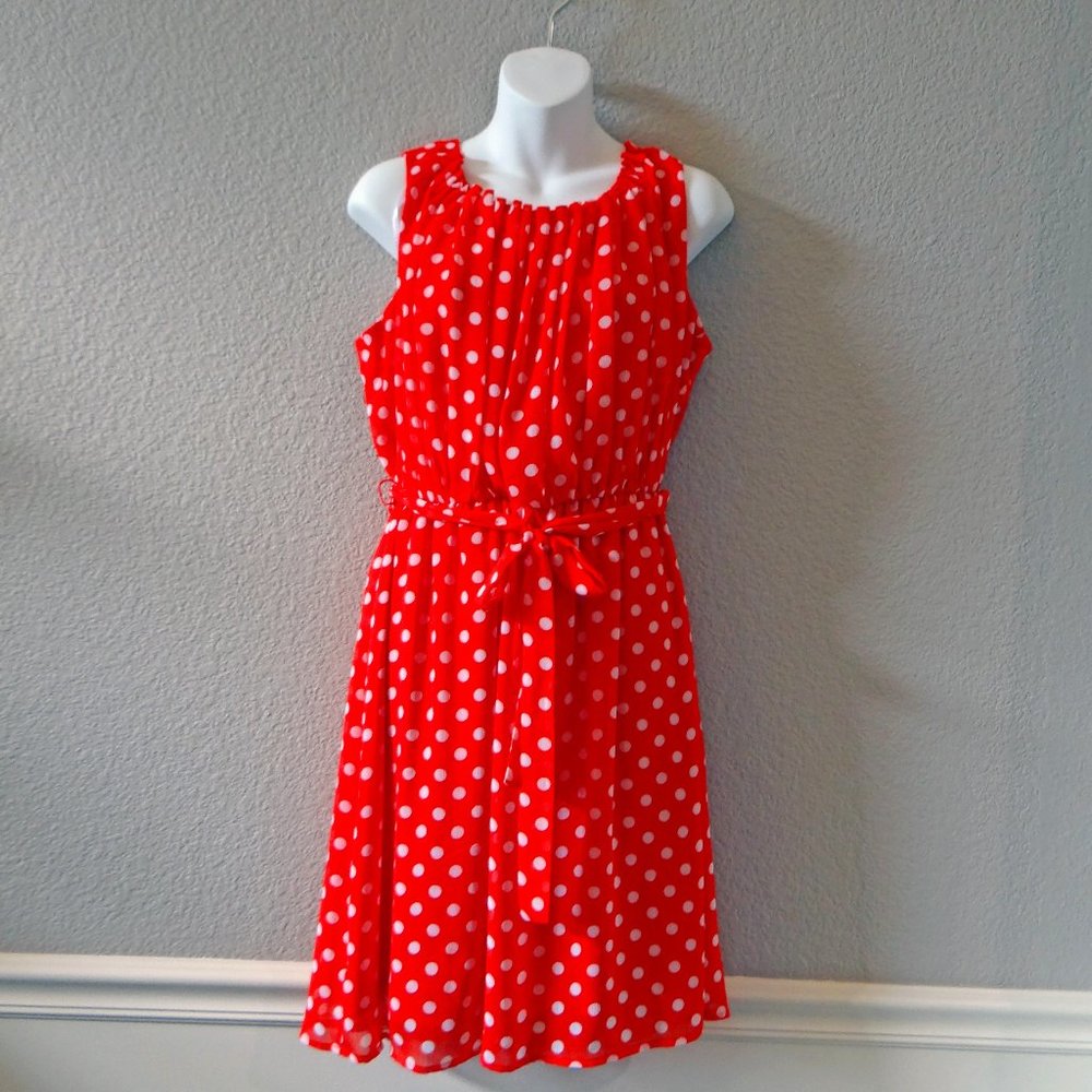 Polka Dot Sleeveless Dress Size 12 Vintage Vibes GNW Reddish Orange color